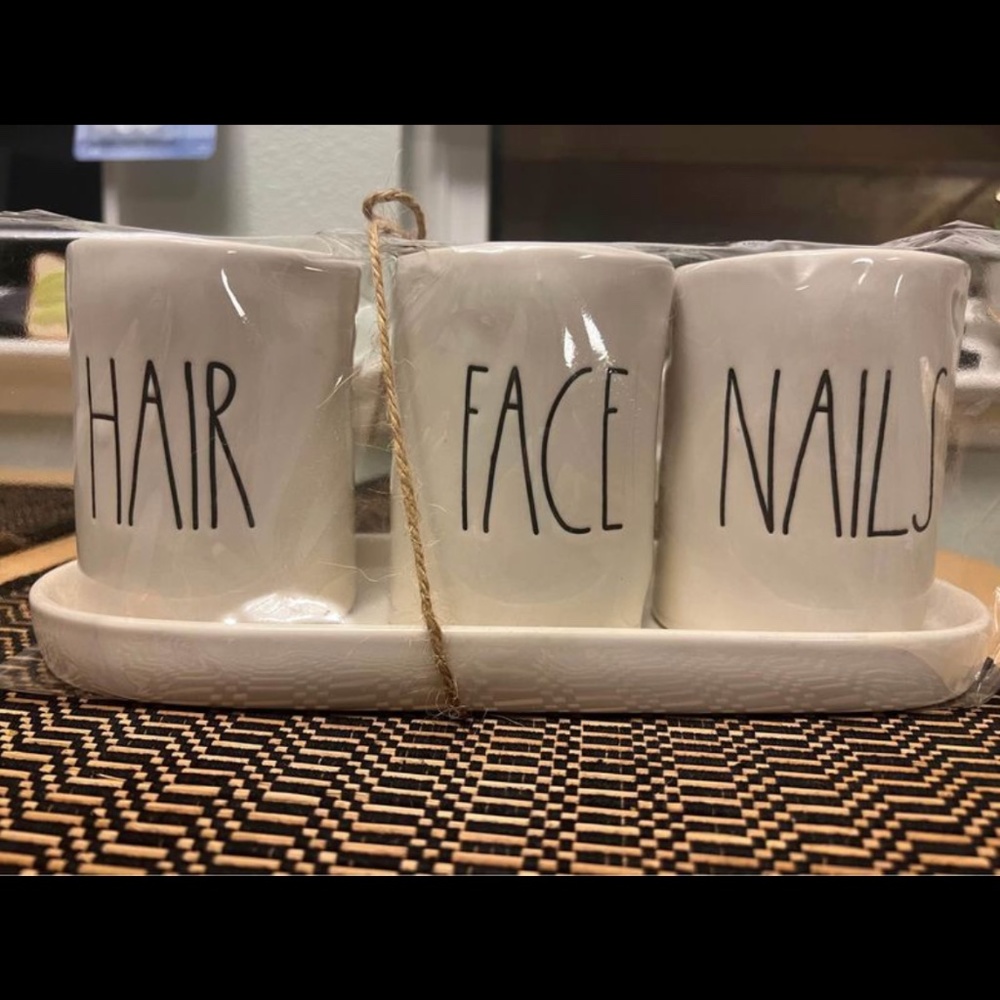 Rae Dunn Hair, Face, and Nails Cosmetic Holders with Cup Tray